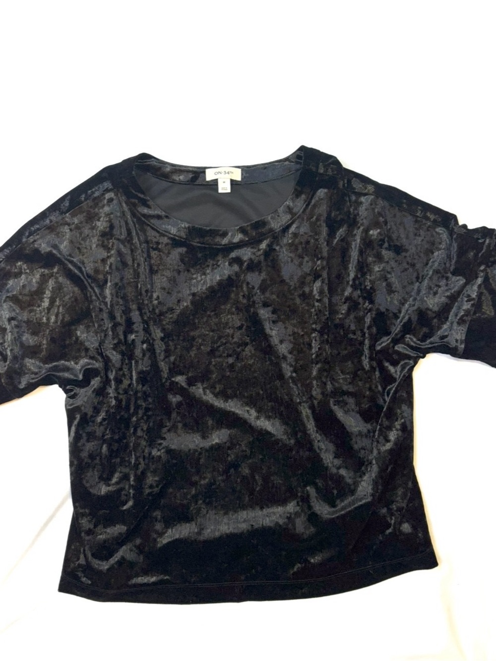 Black Crushed Velvet Short Sleeve Top by On 34th
